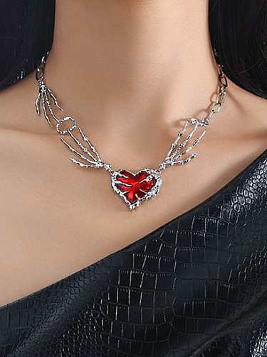Brass Cubic Zirconia Hip Hop Heart Earring Ring and Necklace Set