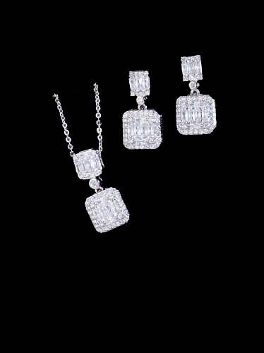 Brass Cubic Zirconia Luxury Geometric Earring and Necklace Set