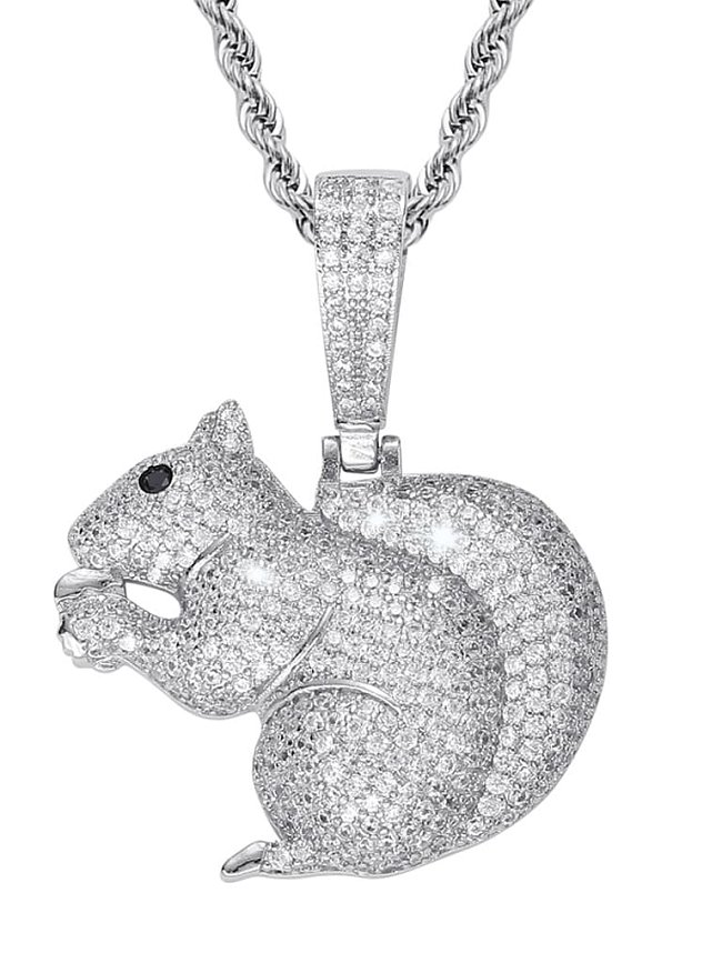 Brass Cubic Zirconia squirrel Hip Hop Necklace