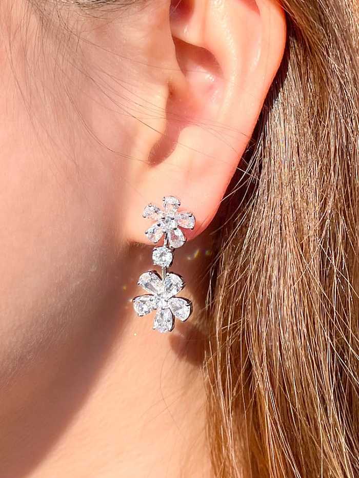 Brass Cubic Zirconia Flower Luxury Cluster Earring