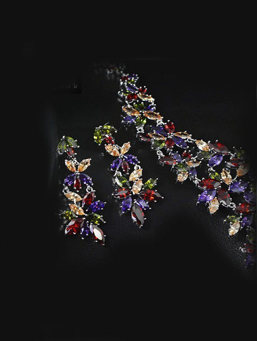 مجموعة مجوهرات الزفاف الملونة الزركون قطعتين