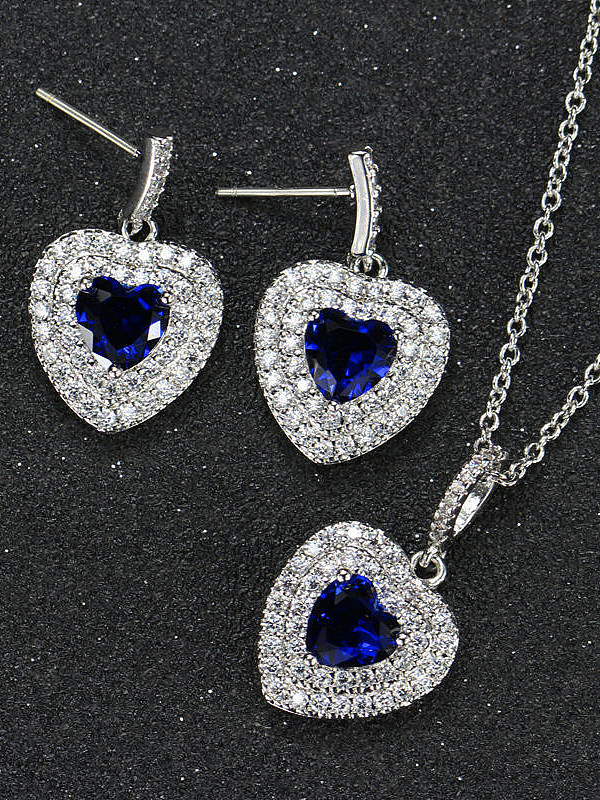 Heart Shaped Zircon earring Necklace Jewelry Set