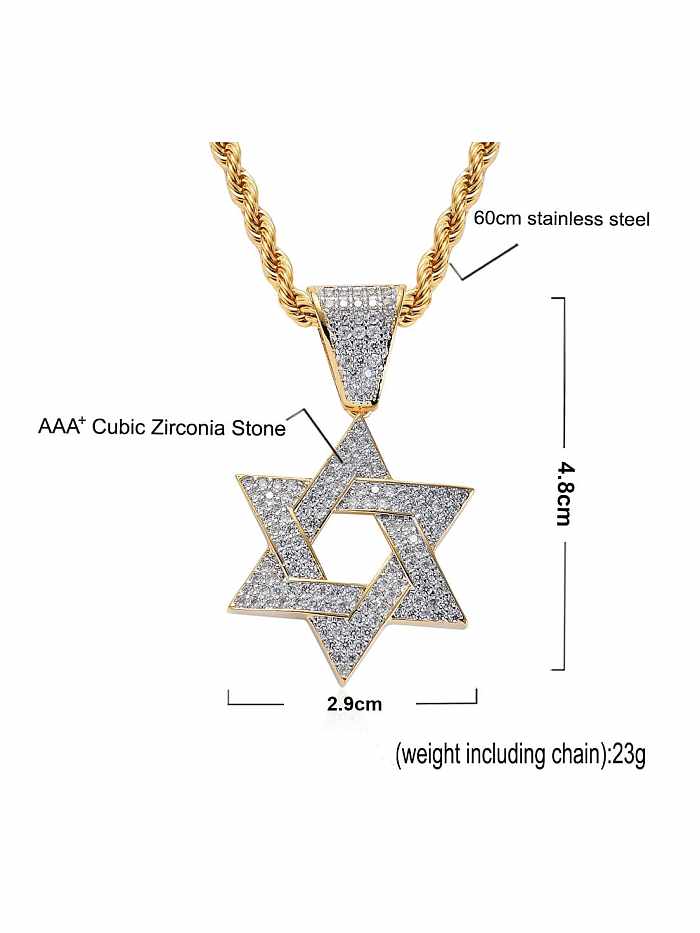 Brass Cubic Zirconia Six-pointed star Hip Hop Necklace
