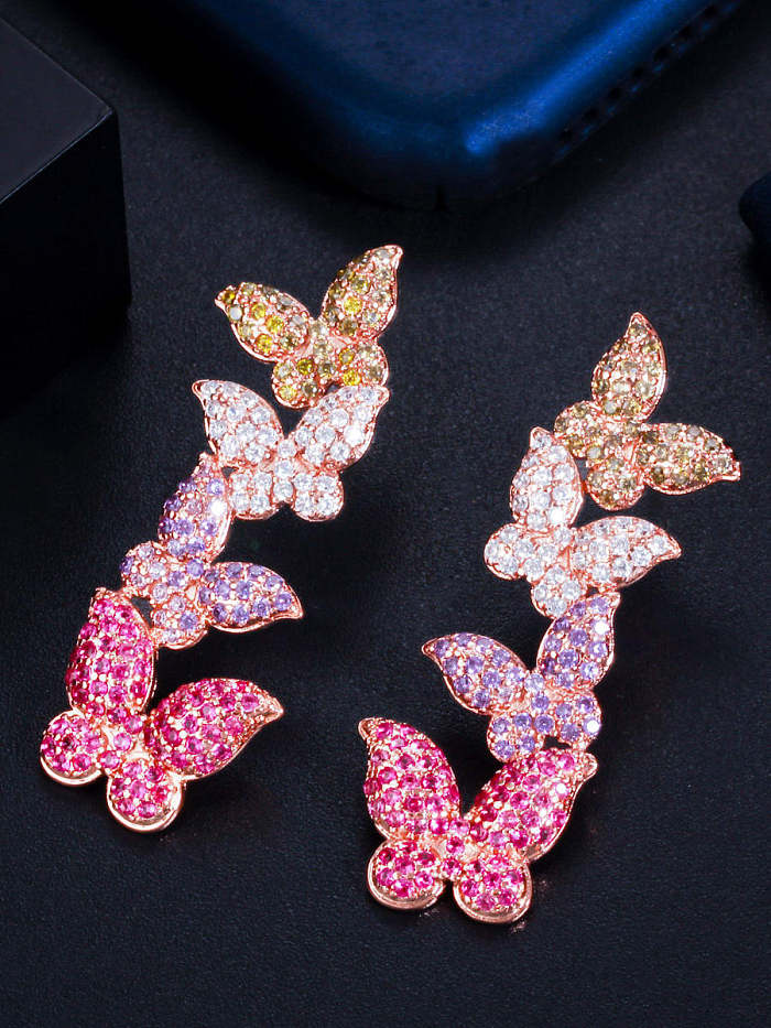 Brass Cubic Zirconia Butterfly Luxury Drop Earring