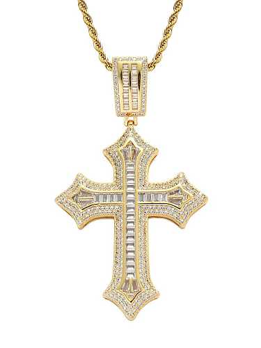 Brass Cubic Zirconia Cross Hip Hop Necklace