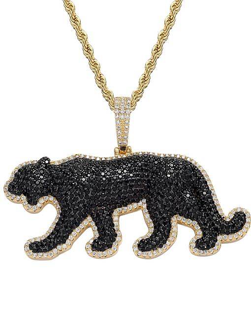 Hip-Hop-Halskette aus Messing mit Zirkonia und schwarzem Leoparden