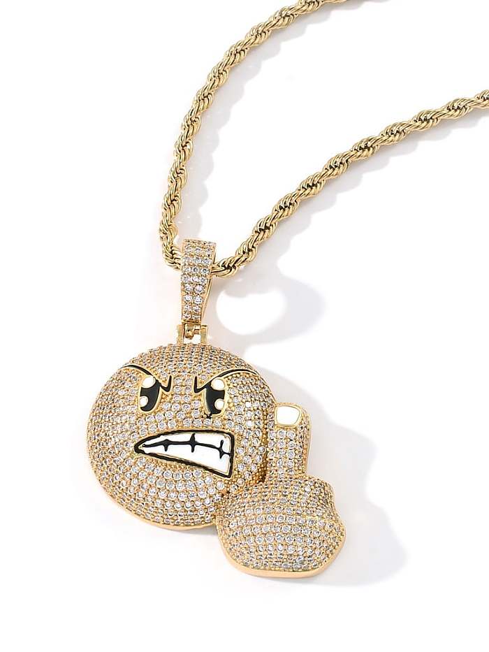 Brass Cubic Zirconia angry expression Hip Hop Necklace