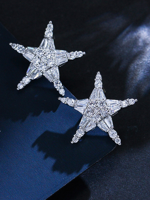 Conjunto de brincos de colar simples e versátil com estrelas de zircônia branca cintilante