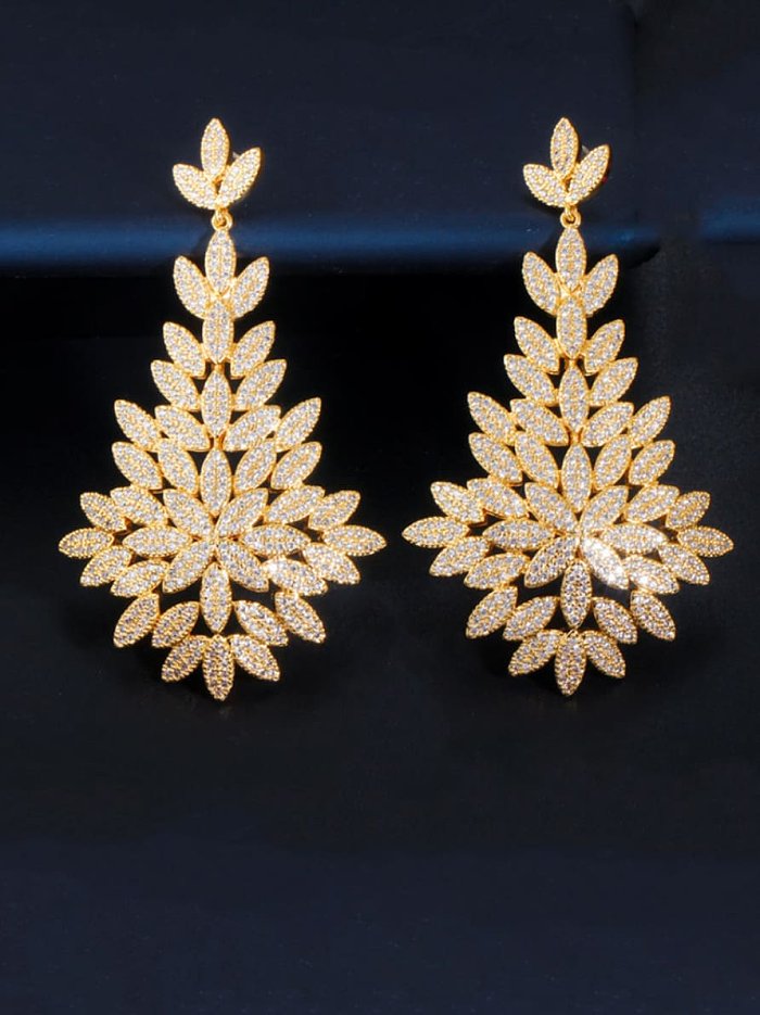 Messing Zirkonia Blume Luxus Kronleuchter Ohrring