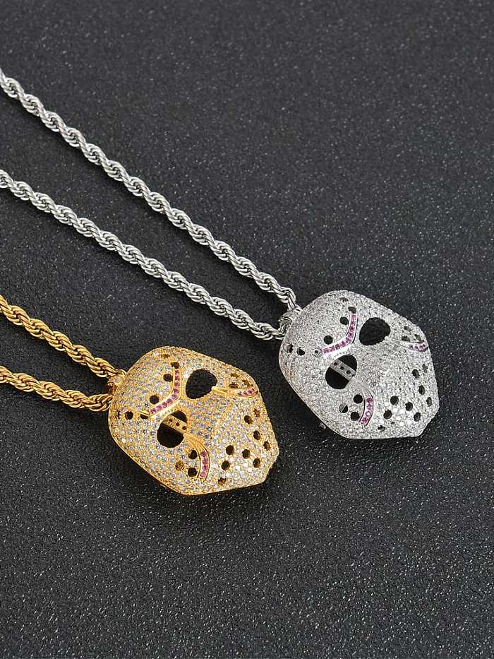 Brass Cubic Zirconia Mask Hip Hop Necklace