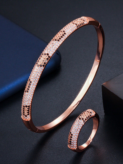Copper With Cubic Zirconia Delicate Round Bracelet Rings 2 Piece Jewelry Set