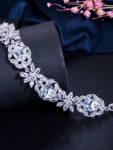 Copper With Cubic Zirconia Exaggerated Flower Bracelets