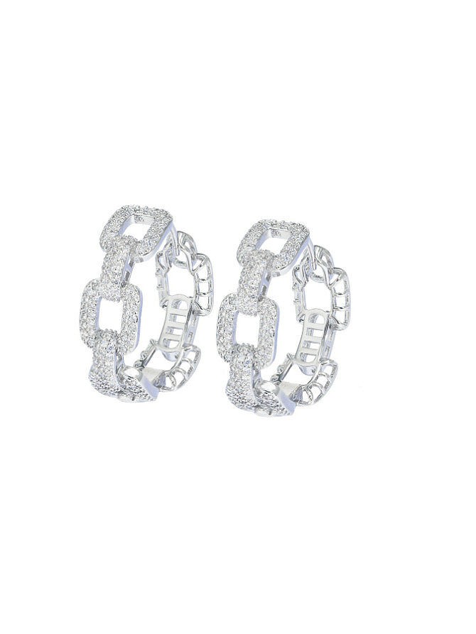 Brass Cubic Zirconia Geometric Luxury Huggie Earring
