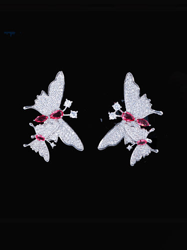 Boucles d'Oreilles Clou d'Oreille de Luxe Papillon Cubic Zirconia en Laiton