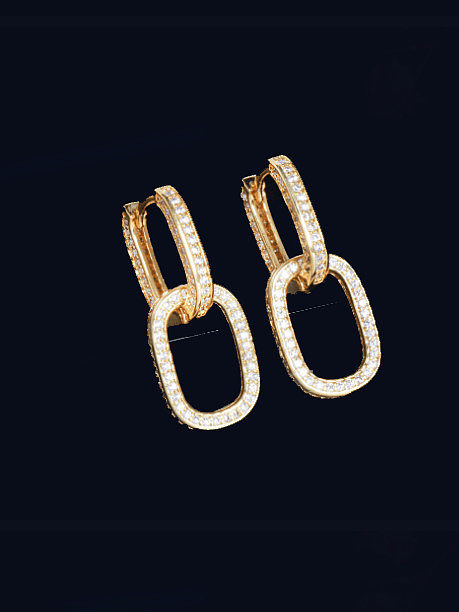 Brass Cubic Zirconia Geometric Minimalist Huggie Earring
