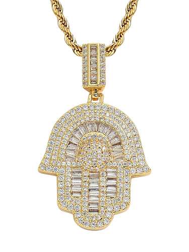 Brass Cubic Zirconia Hand Of Gold Hip Hop Necklace