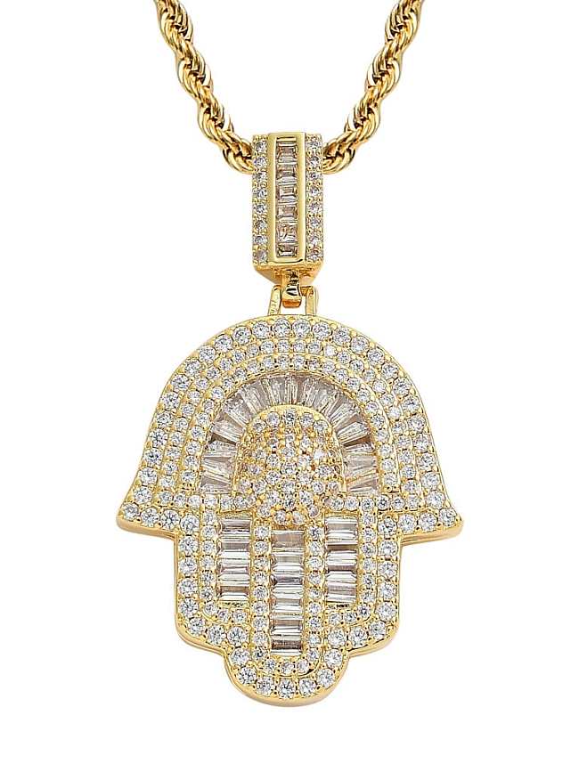 Brass Cubic Zirconia Hand Of Gold Hip Hop Necklace
