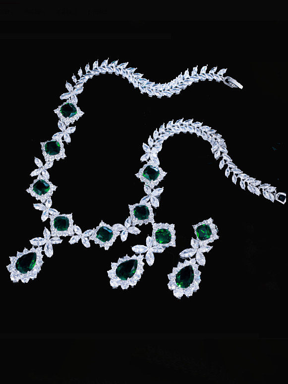 Messing Zirkonia Luxus Wassertropfen Ohrring und Halskette Set