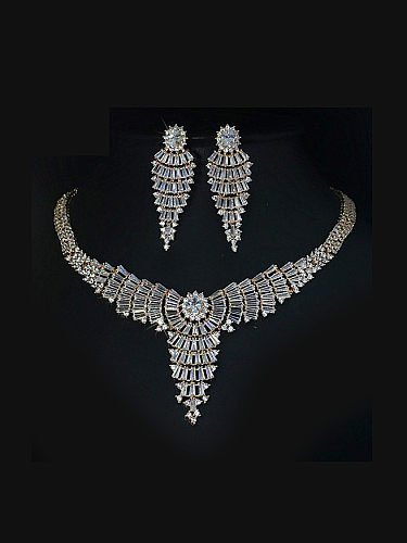 Fashionable Zircon Necklace earring Jewelry Set