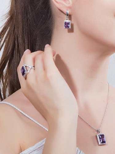 Brass Cubic Zirconia Luxury Geometric Earring Ring and Necklace Set