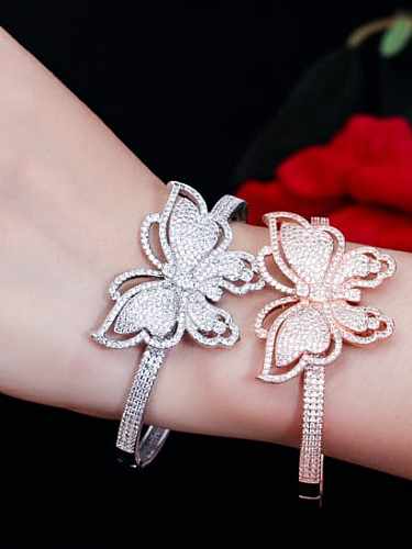 Brass Cubic Zirconia Butterfly Statement Band Bangle