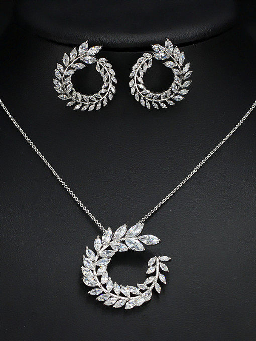 Elegant Leaf-shape Two Pieces Jewelry Set