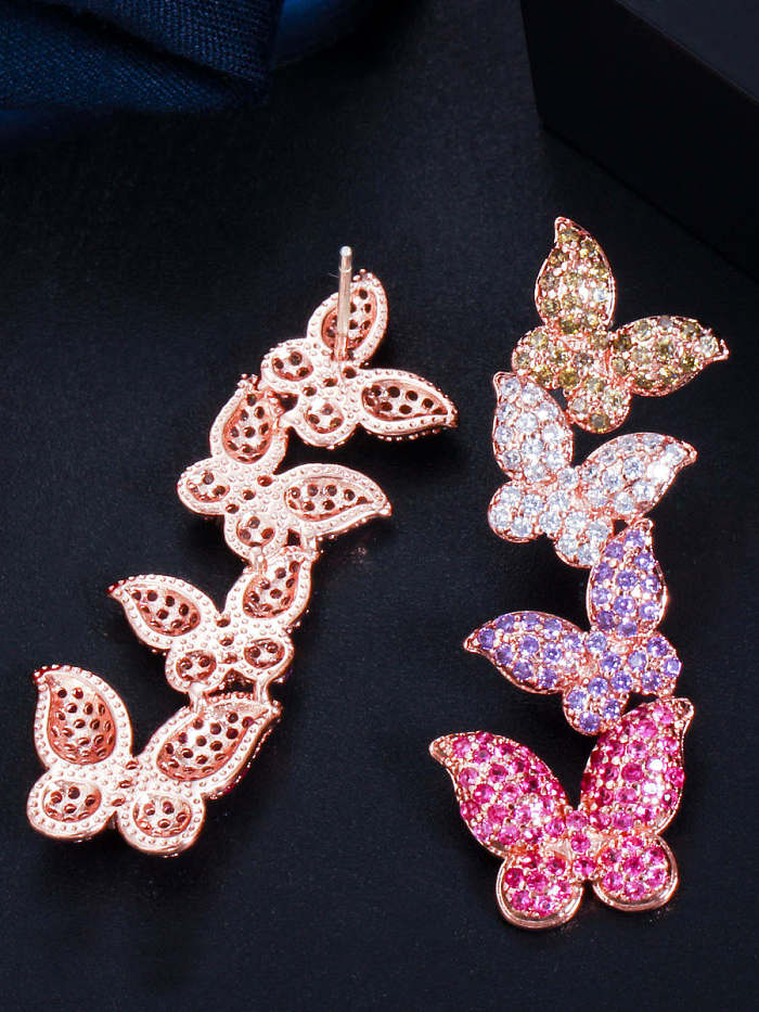 Brass Cubic Zirconia Butterfly Luxury Drop Earring