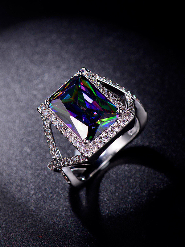Colorful Rectangle Zircon Statement Ring