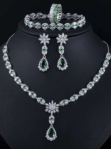 Copper Cubic Zirconia Luxury Water Drop Earring and Necklace Set