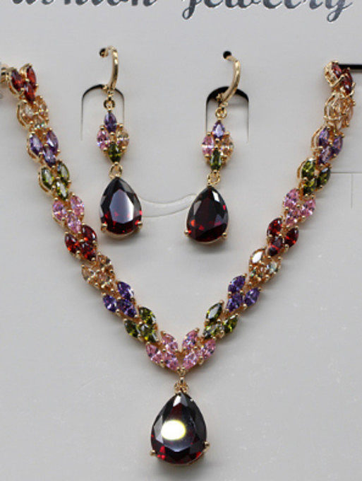 Conjunto de joias com duas peças de zircônia colorida nobre