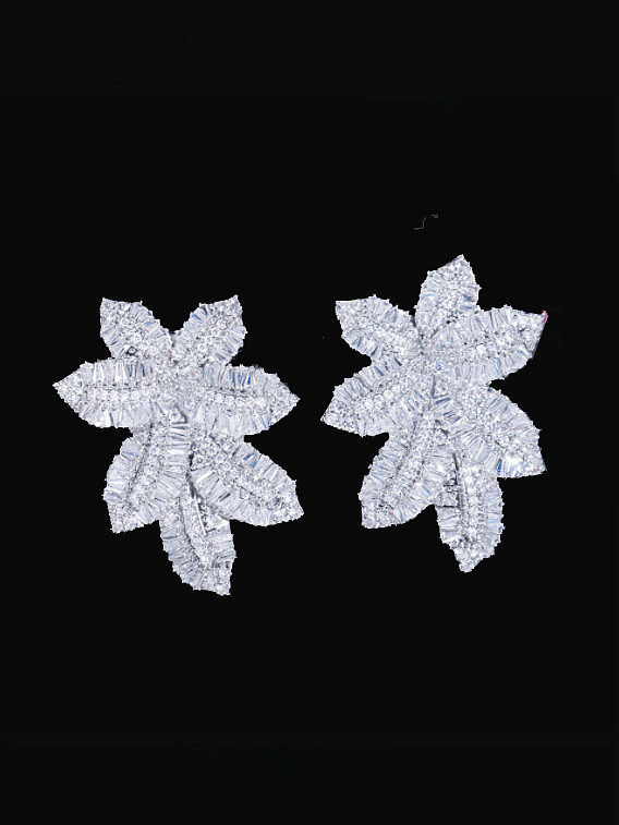 Brass Cubic Zirconia Flower Luxury Cluster Earring