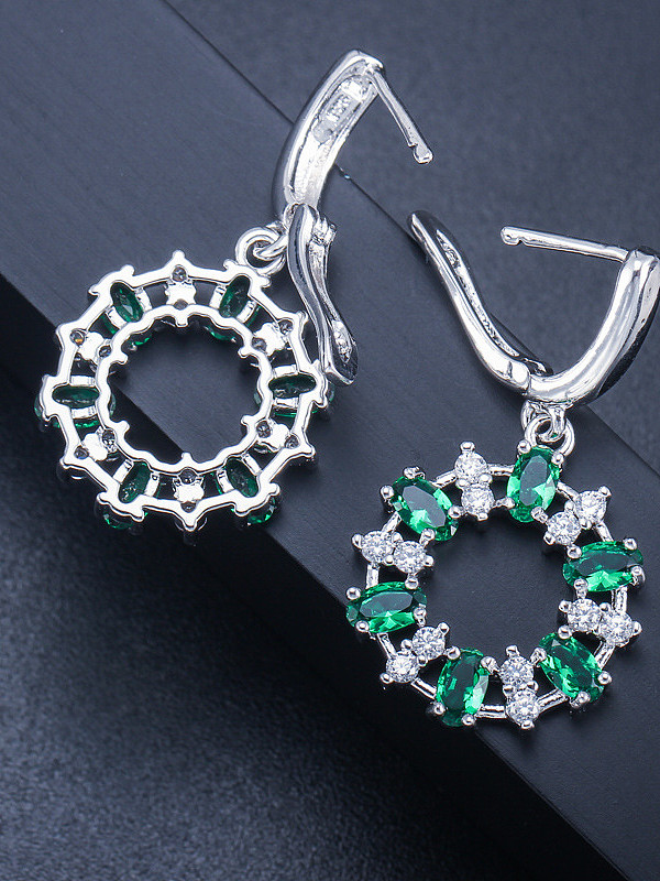 Brincos de colar redondo de zircão de alta qualidade com brilho de luxo, conjunto de joias de 2 peças multicoloridas