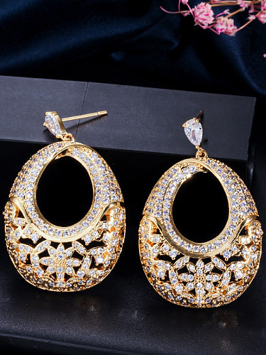 Copper With Cubic Zirconia Luxury Oval Hollow Cluster Earrings