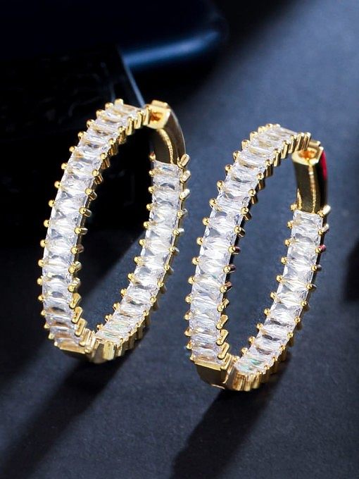 Brass Cubic Zirconia Geometric Luxury Cluster Earring