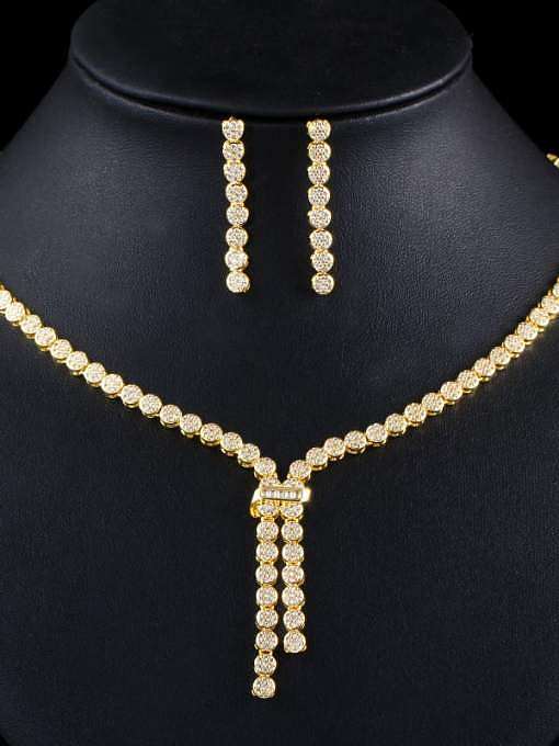 Kupfer Zirkonia Luxuriöse Quaste Ohrring und Halskette Set