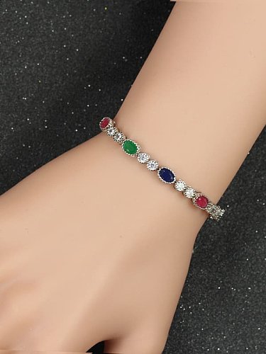 Brass Cubic Zirconia Oval Dainty Adjustable Bracelet