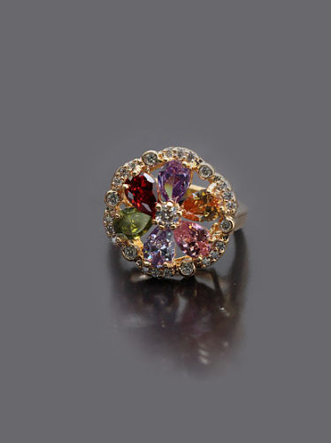 Gold Plated Colorful Zircons Statement Ring