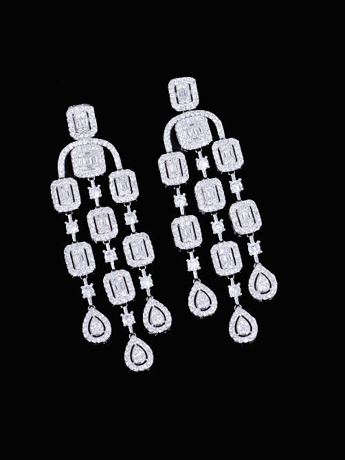 Brass Cubic Zirconia Water Drop Luxury Cluster Earring
