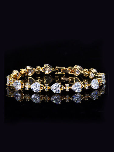 Bracelet Femme Plaqué Or Zircons Brillants en Forme de Cœur