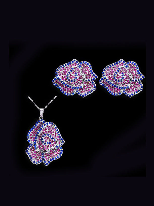 Two Pieces Jewelry Flowers-shape Micro Pave Zircons Set