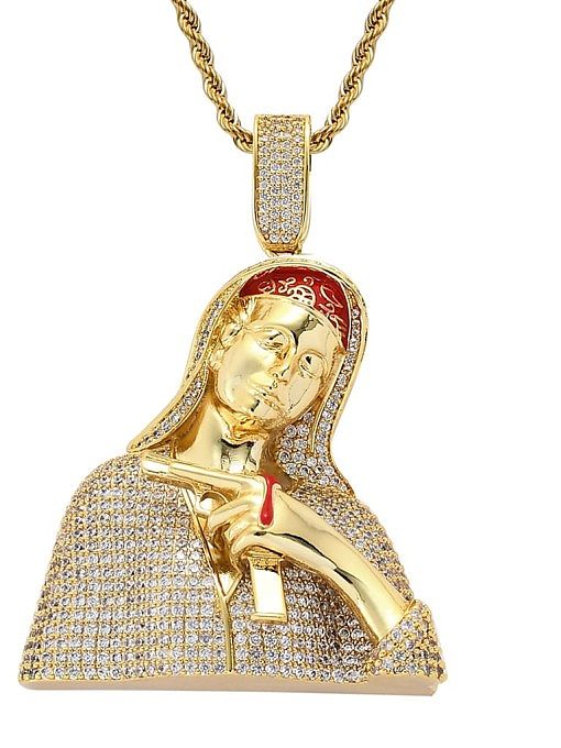 Brass Cubic Zirconia Madonna Pistol Hip Hop Necklace