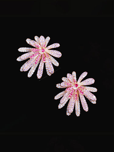 Brinco de flor de zircônia cúbica de latão de luxo