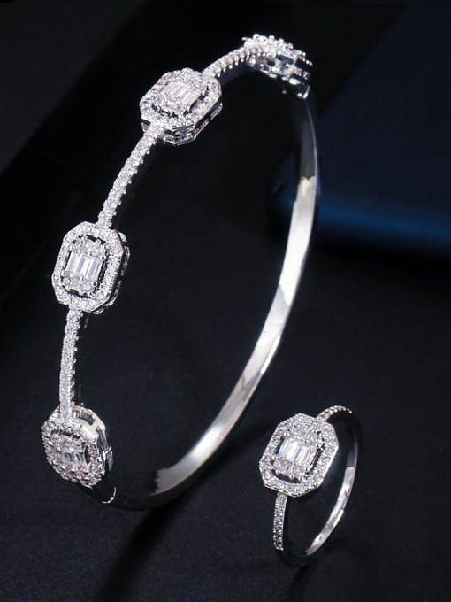 Ensemble de bague et bracelet géométriques de luxe en cuivre et zircon cubique