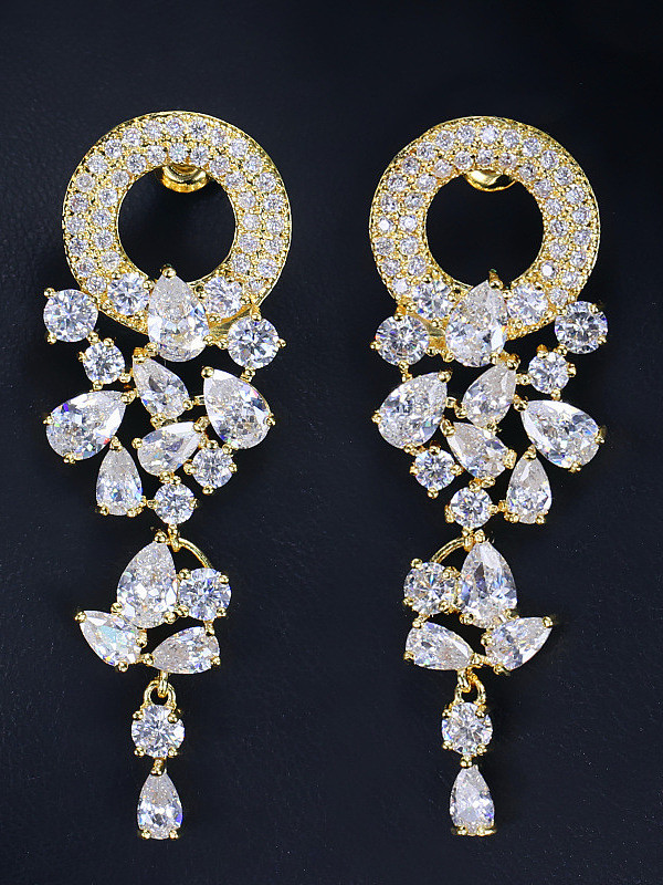 Colorful Flower-shape Zircons White Gold Plated Drop Earrings