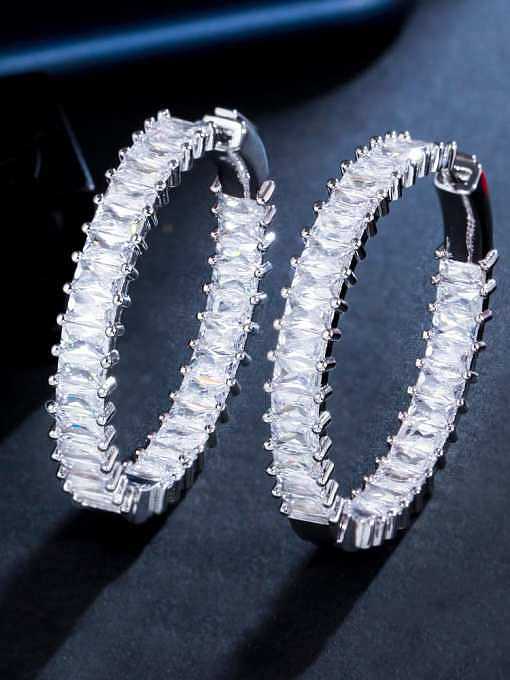 Brass Cubic Zirconia Geometric Luxury Cluster Earring