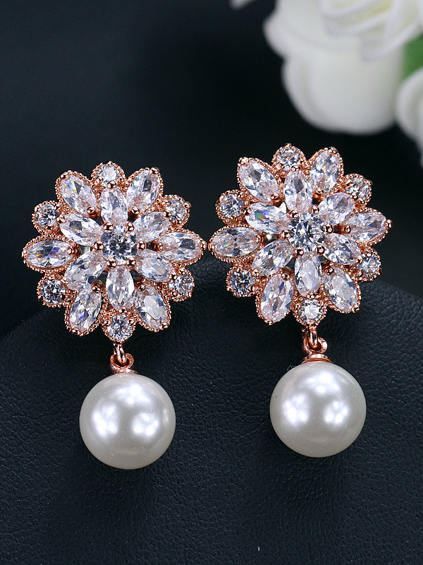 Zircon Flower Pearl Wedding Jewelry Set