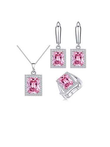 Brass Cubic Zirconia Luxury Geometric Earring Ring and Necklace Set