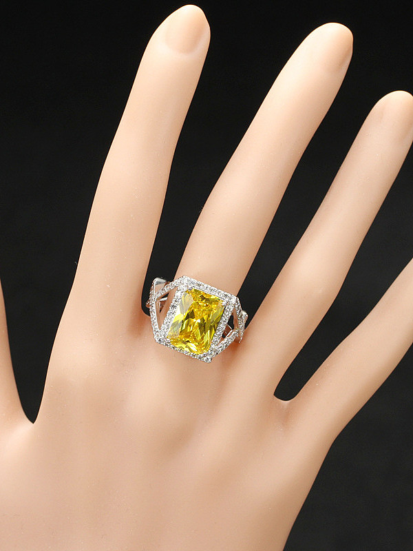 Yellow Rectangle Zircon Ring