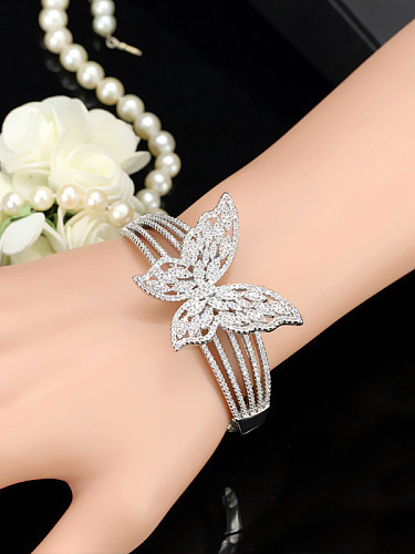 Micro Pave Zircons Whit Gold Plated Bangle with Butterfly Pattern