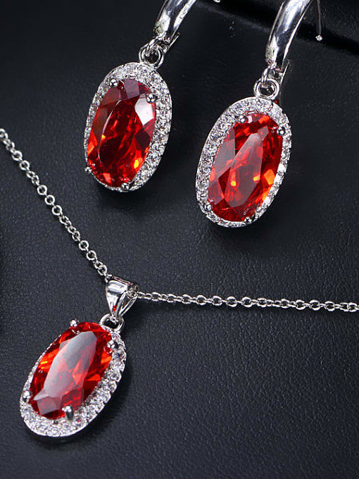 Brass Cubic Zirconia Luxury Oval Earring Ring and Necklace Set